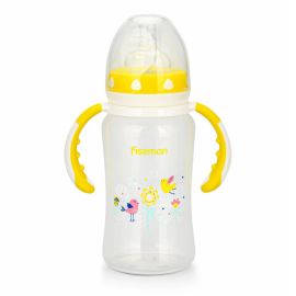 Food Grade Plastic Feeding Bottle with Wide Neck and Handles 300ml Yellow