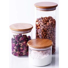 BLACKSTONE Glass Jar Airtight Canister with Bamboo Lid Kitchen Containers 3pc Set 450,750,1000 ML